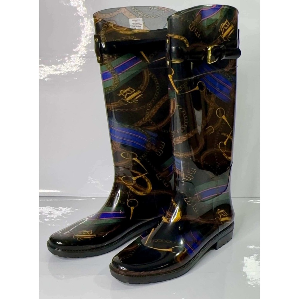 Lauren Ralph Lauren Rossalyn II Rain Boots Womens 10 Equestrian Horse Print